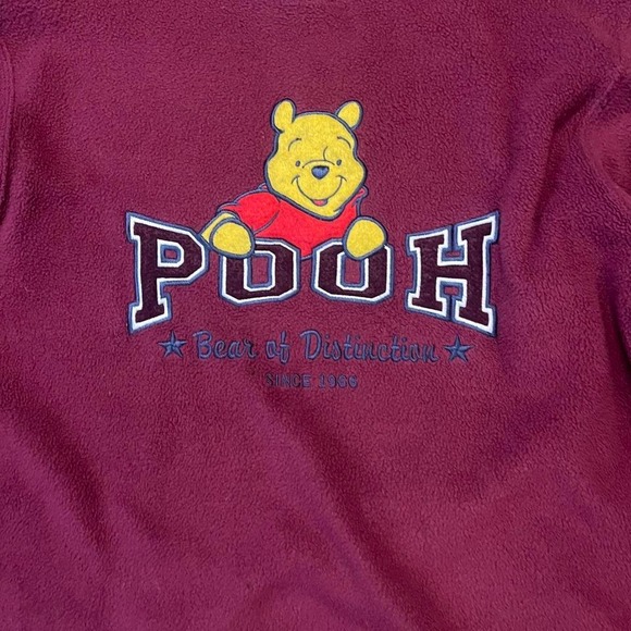 Vintage Disney Pooh Fleece Sweater Burgundy Winnie the Pooh Pullover Women Large - Picture 3 of 8
